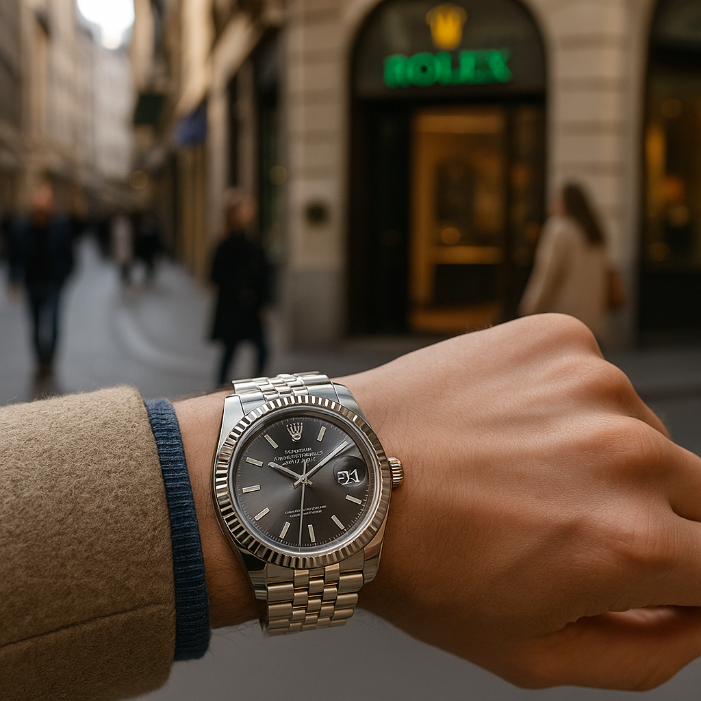 Datejust 41 am Handgelenk – geriffelte Lünette, Jubilee im Tageslicht