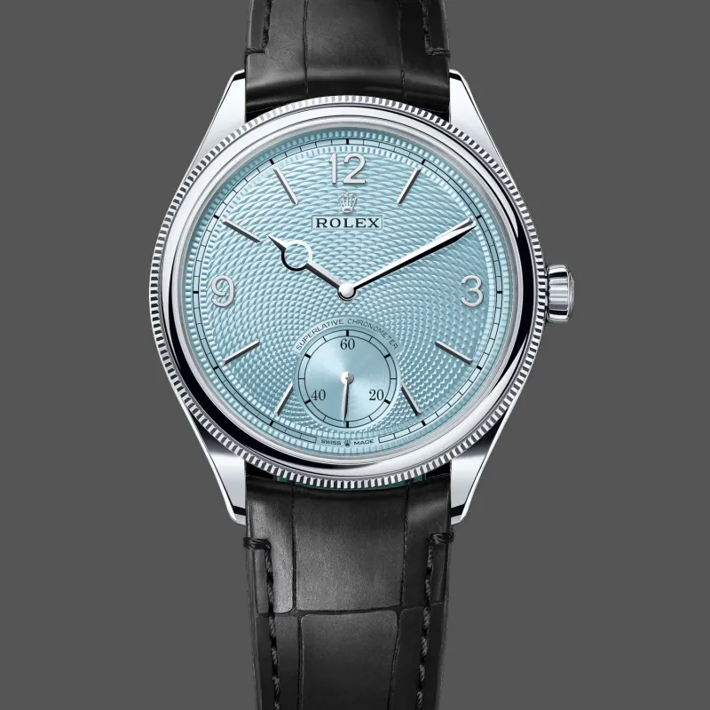 Rolex 1908 52506 Replica - Eisblaues Zifferblatt Geriffelte Luenette