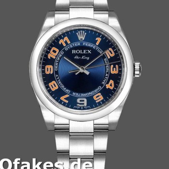 Replica Rolex Oyster Perpetual Air-King 114200 Konzentrisches blaues Zifferblatt 34mm Unisex Replica Uhren