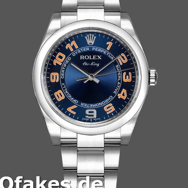 Replica Rolex Oyster Perpetual Air-King 114200 Konzentrisches blaues Zifferblatt 34mm Unisex Replica Uhren