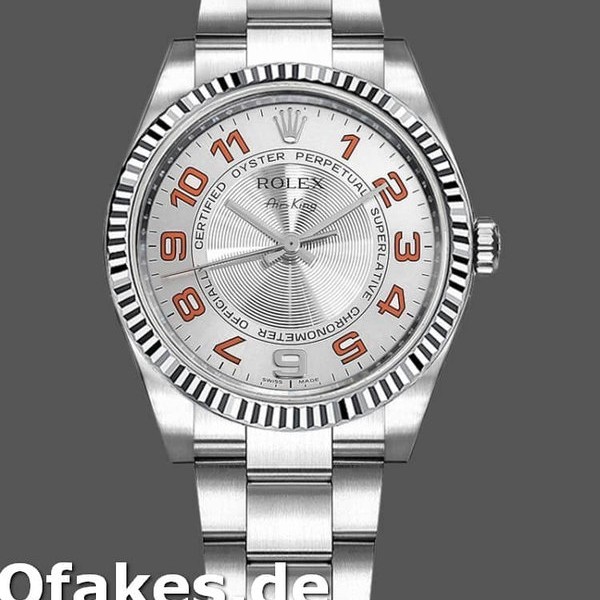 Replica Rolex Oyster Perpetual Air-King 114234 Silber Orange Arabisch Zifferblatt 34mm Unisex Replica Uhren