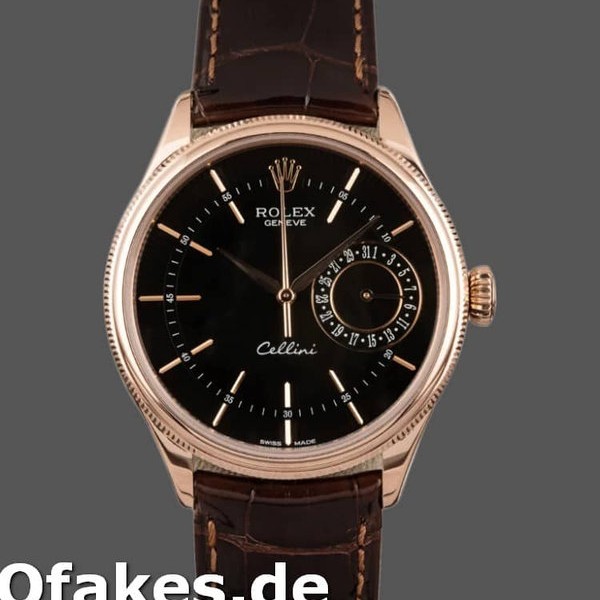 Replica Rolex Cellini Date 50515 Brown Leather Black Index Dial 39mm Herren Replica Uhren