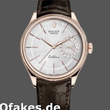 Replica Rolex Cellini Date Rose Gold Silver Crocodile Leather Strap 50515 39mm Herren Replica Uhren