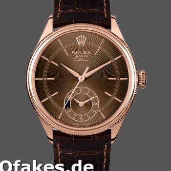 Replica Rolex Cellini Dual Time 50525 Brown Guilloche Dial Brown Leather Strap 39mm Herren Replica Uhren