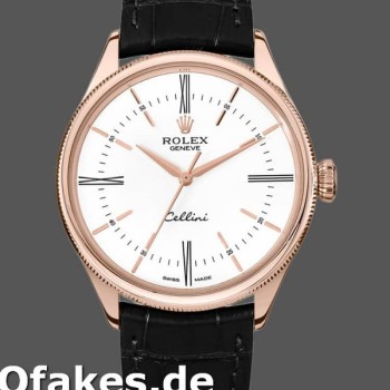 Replica Rolex Cellini Time 50505 Black Leather Strap White Dial 39mm Herren Replica Uhren