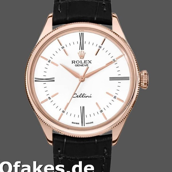 Replica Rolex Cellini Time 50505 Black Leather Strap White Dial 39mm Herren Replica Uhren