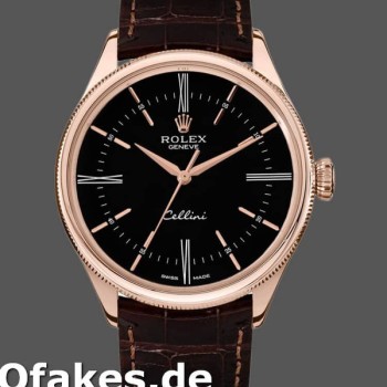 Replica Rolex Cellini Time 50505 Brown Leather Strap Black Dial 39mm Herren Replica Uhren
