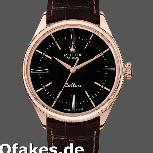 Replica Rolex Cellini Time 50505 Brown Leather Strap Black Dial 39mm Herren Replica Uhren