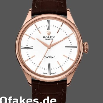 Replica Rolex Cellini Time 50505 Brown Leather Strap White Dial 39mm Herren Replica Uhren