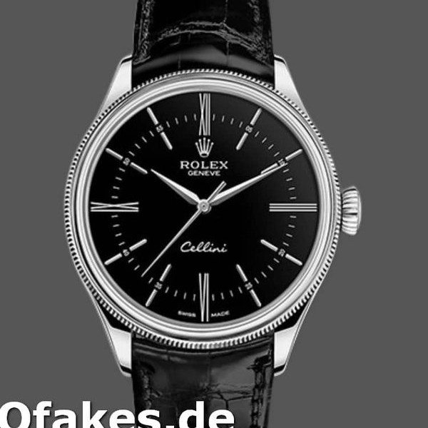 Replica Rolex Cellini Time 50509 Black Leather Strap Black Dial 39mm Herren Replica Uhren