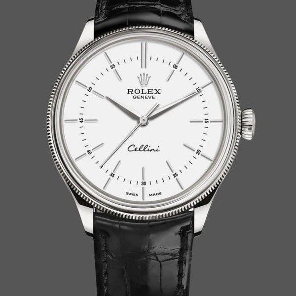 Replica Rolex Cellini Time 50509 Black Leather Strap White Dial 39mm Herren Replica Uhren