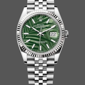 Replica Rolex Datejust 36mm Fluted Lünette Grün Palm Index Zifferblatt Jubiläum 126234 0047