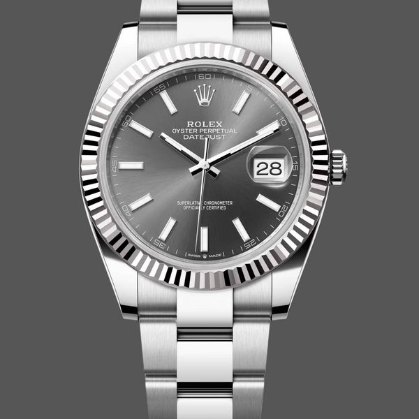 Replica Rolex Datejust 41 White Gold Fluted Bezel Slate Dial Oyster M126334 0013 Herrenuhr