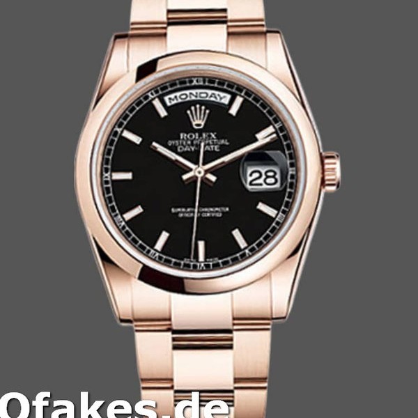 Replica Rolex Day Date 118205 Black Dial Rose Gold 36mm Unisex Replica Uhren