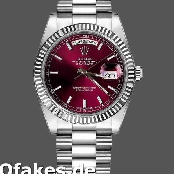 Replica Rolex Day-Date 118239 Cherry Red Dial Fluted Bezel 36mm Lady Replica Uhren