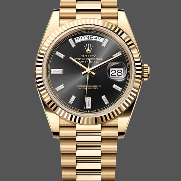 Replica Rolex Day-Date 228238 Black Diamond Dial Fluted Bezel 40mm Herren Replica Uhren