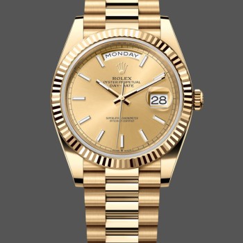 Replica Rolex Day-Date 228238 Champagner Diamant Zifferblatt Geriffelte Lünette 40mm Herren Replica Uhren