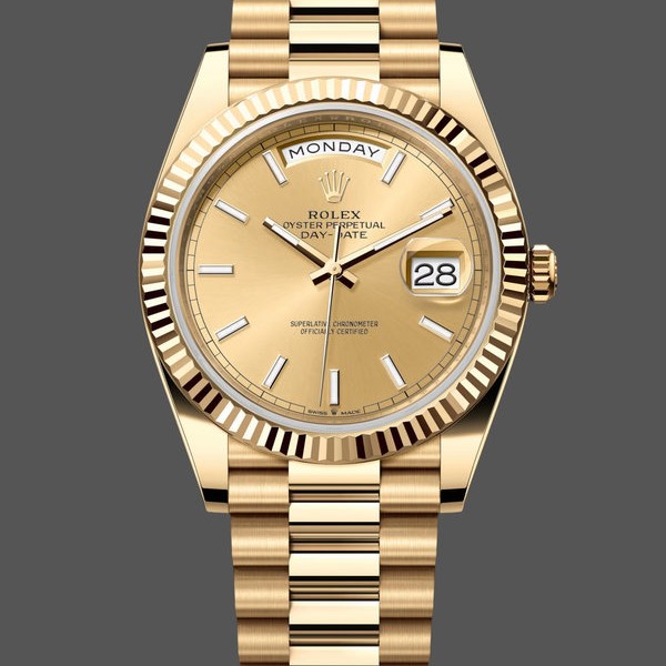 Replica Rolex Day-Date 228238 Champagner Diamant Zifferblatt Geriffelte Lünette 40mm Herren Replica Uhren