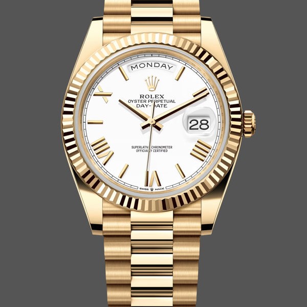 Replica Rolex Day-Date 228238 Weißes römisches Zifferblatt Geriffelte Lünette 40mm Herren Replica Uhren