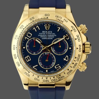 Replica Rolex Cosmograph Daytona Gelbgoldgehäuse Blaues Zifferblatt 116518 Herrenuhr