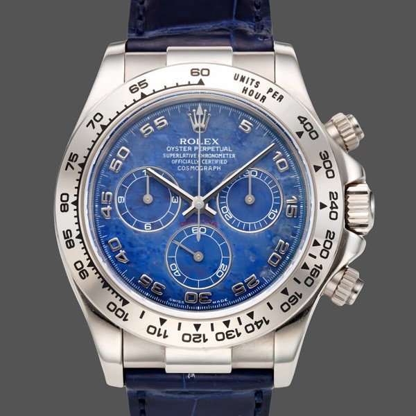 Replica Rolex Daytona 116519 Sodalite Arabic Dial Blue Alligator Leather 40mm Herren Replica Uhren