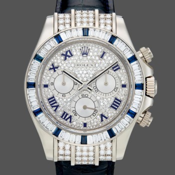Replica Rolex Daytona 116599 Pave Diamond Dial Blue Leather Strap 40mm Herren Replica Uhren