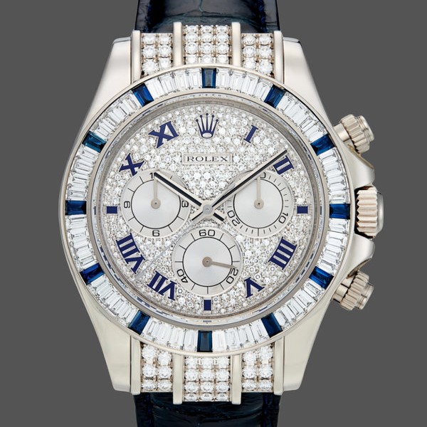 Replica Rolex Daytona 116599 Pave Diamond Dial Blue Leather Strap 40mm Herren Replica Uhren