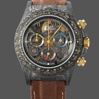 Replica Rolex Daytona Cosmograph DIW Carbon Case Skeleton Dial Brown Nylon Strap
