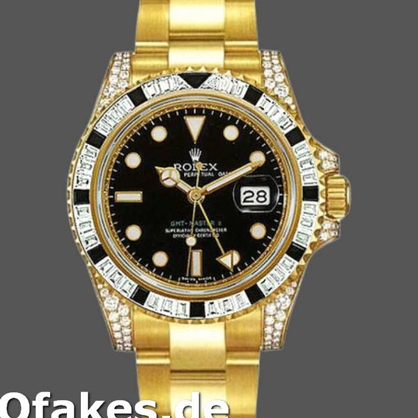 Replica Rolex GMT-Master II 116758 Gelbgold Schwarz Zifferblatt Diamanten 40mm Herren Replica Uhren
