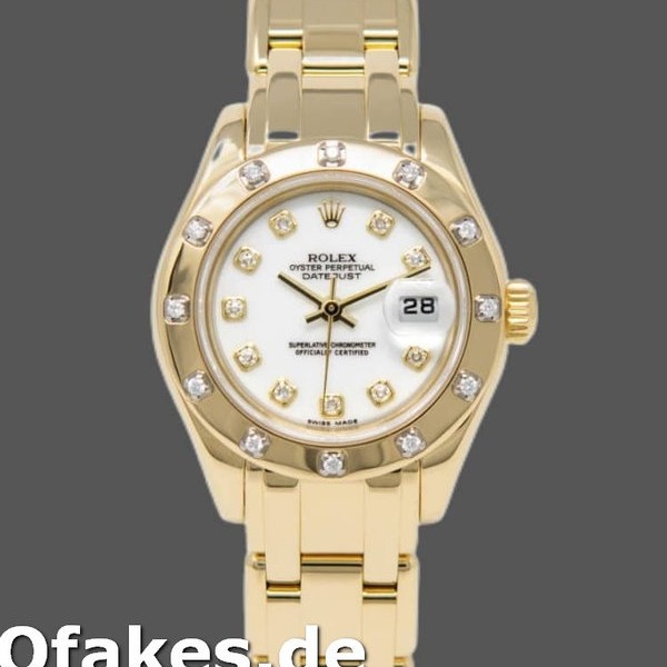 Replica Rolex Pearlmaster 80318 Gelbgold Weißes Zifferblatt 29MM Lady Uhren Replica Uhren
